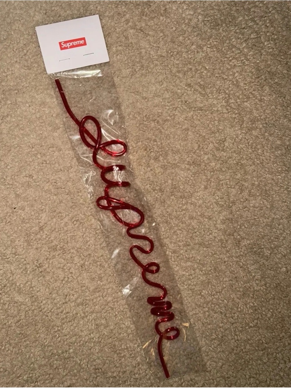 Supreme Red Script Logo Curly Straw SS24